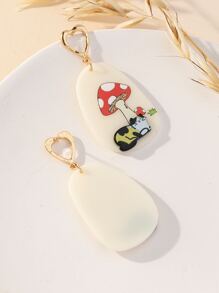 2入組蘑菇圖案幾何耳墜 - 彩色 - 查看 2