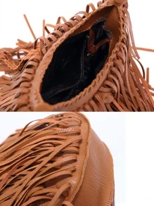 CEZIRA Mini Hobo Bag Fringe Decor Braided Detail - Brown - View 4