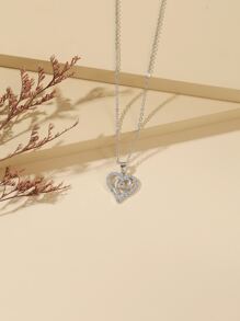 水鑽裝飾愛心掛飾項鍊 - 銀色 - 查看 1