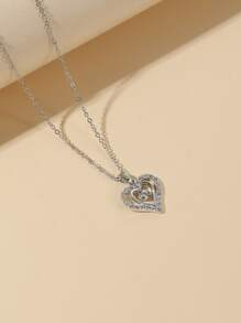 水鑽裝飾愛心掛飾項鍊 - 銀色 - 查看 2