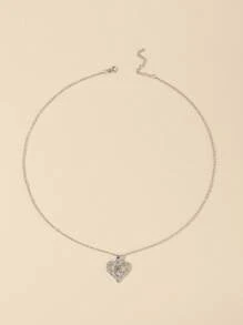 水鑽裝飾愛心掛飾項鍊 - 銀色 - 查看 3