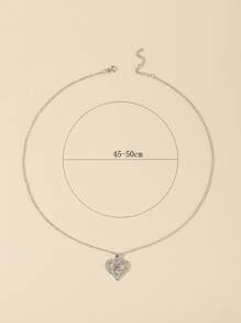 水鑽裝飾愛心掛飾項鍊 - 銀色 - 查看 4