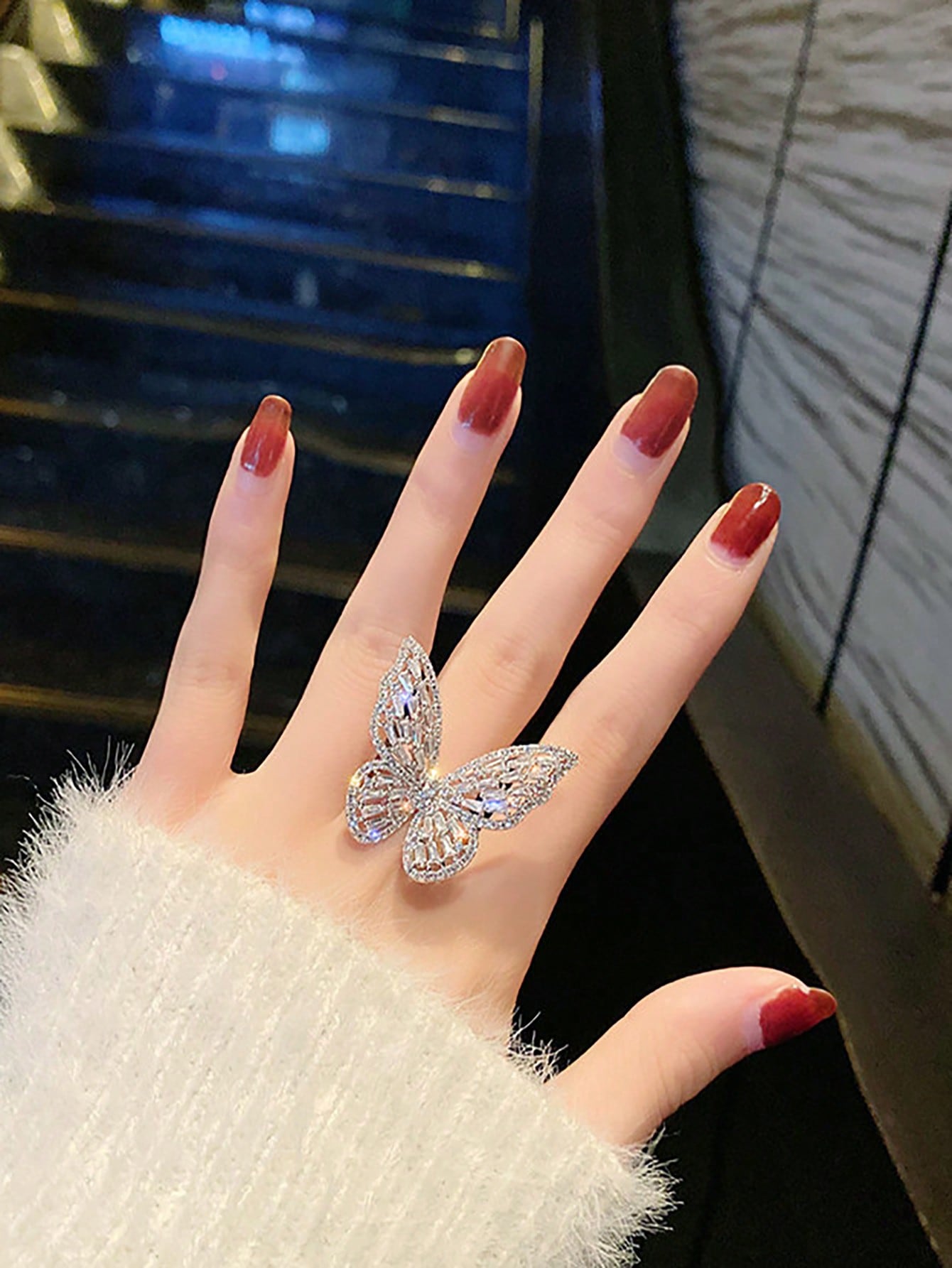 خاتم مكعب زركونيا زخرفة فراشةرمضان