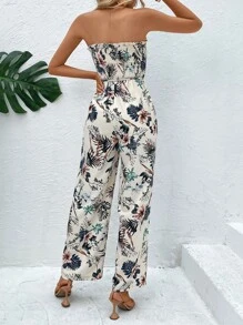 SHEIN VCAY Áo liền quần nữ viền lá sen Thắt lưng Dải chun Hoa Thực vật Boho - Nhiều màu - Xem 2