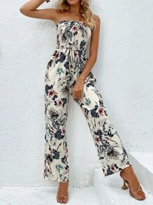 SHEIN VCAY Áo liền quần nữ viền lá sen Thắt lưng Dải chun Hoa Thực vật Boho - Nhiều màu - Xem 6