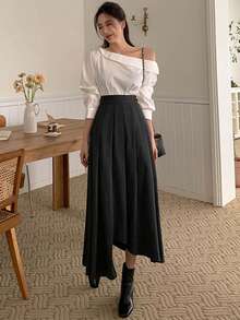 DAZY Blusa unicolor de cuello asimétrico - Blanco - Ver 8