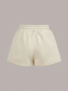 Comfortcana Solid Drawstring Waist Shorts - Khaki - View 2