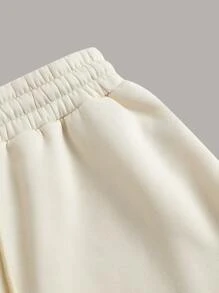 Comfortcana Solid Drawstring Waist Shorts - Khaki - View 3