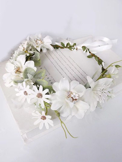 1件装女士花朵水钻装饰时尚新娘发带，适合婚礼、派对、情人节等场合佩戴