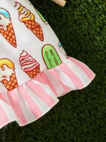 Bebé con estampado de dibujos animados ribete con fruncido Vestido con Accesorio Diadema - Multicolor - Ver 3