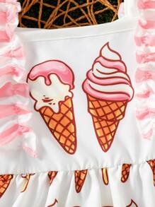 Bebé con estampado de dibujos animados ribete con fruncido Vestido con Accesorio Diadema - Multicolor - Ver 4