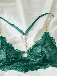 Set de lencería con encaje floral vinculado con cadena - Verde - Ver 4