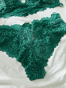 Set de lencería con encaje floral vinculado con cadena - Verde - Ver 5