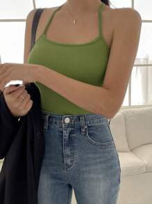 DAZY Chất rắn Cami ngọn - Màu xanh Ô liu - Xem 2