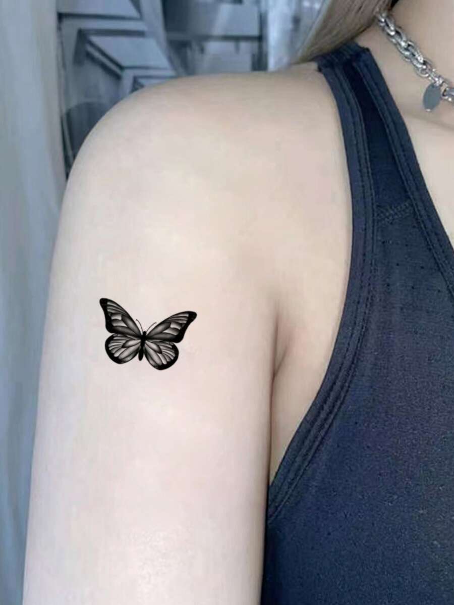 1張蝴蝶樣式紋身貼紙 - 黑色 - 查看 1