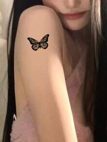 1張蝴蝶樣式紋身貼紙 - 黑色 - 查看 5