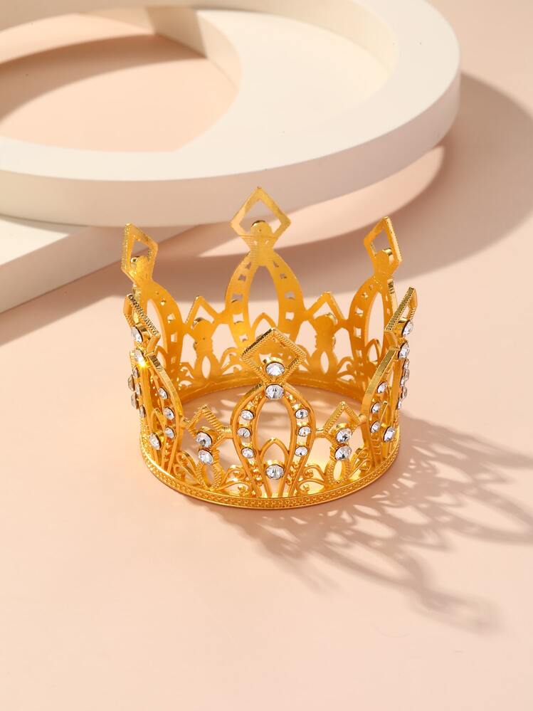 1pc Women Rhinestone Decor Crown Design Luxury Bridal Headband, For Wedding Party - Gold - View 1