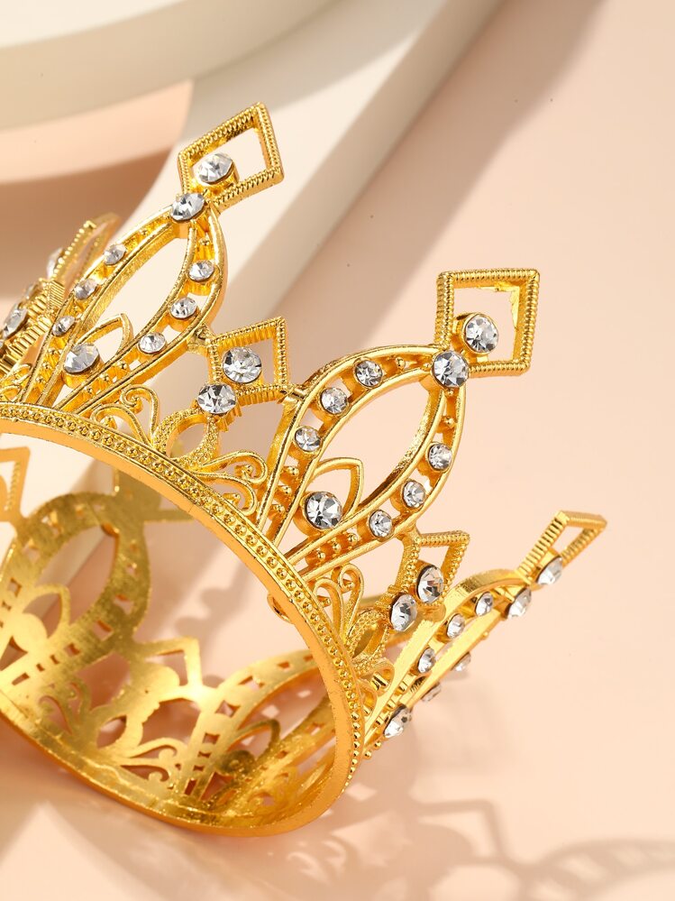 1pc Women Rhinestone Decor Crown Design Luxury Bridal Headband, For Wedding Party - Gold - View 3
