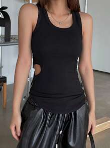 DAZY 側邊鏤空背心上衣 - 黑色 - 查看 2