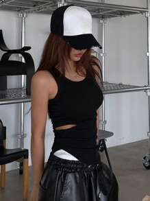 DAZY 側邊鏤空背心上衣 - 黑色 - 查看 4