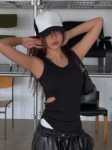 DAZY 側邊鏤空背心上衣 - 黑色 - 查看 7