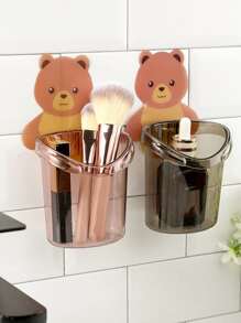 1pc Bear Decor Wall Mounted Toothbrush Storage Rack, Modern Plastic Wall Mounted Electric Toothbrush Holder For Bathroom Home Bathroom Decor Fall Decor - Red - View 6