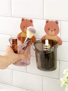 1pc Bear Decor Wall Mounted Toothbrush Storage Rack, Modern Plastic Wall Mounted Electric Toothbrush Holder For Bathroom Home Bathroom Decor Fall Decor - Red - View 4