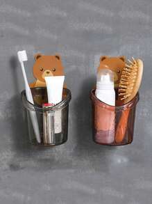 1pc Bear Decor Wall Mounted Toothbrush Storage Rack, Modern Plastic Wall Mounted Electric Toothbrush Holder For Bathroom Home Bathroom Decor Fall Decor - Red - View 2