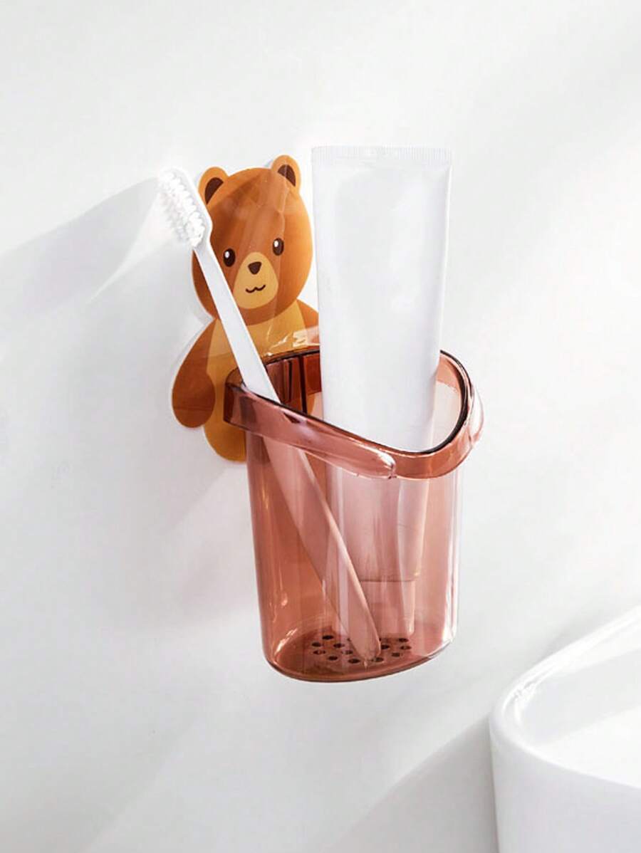 1pc Bear Decor Wall Mounted Toothbrush Storage Rack, Modern Plastic Wall Mounted Electric Toothbrush Holder For Bathroom Home Bathroom Decor Fall Decor - Red - View 1