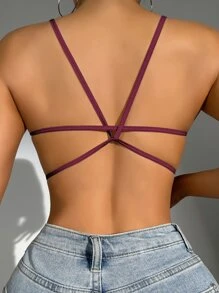 Women's Burgundy High Stretch Criss Cross Casual Sports Bra Racerback - Burgundy - View 1