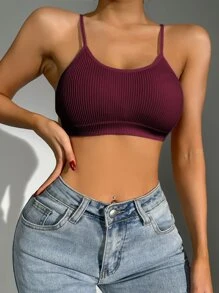 Women's Burgundy High Stretch Criss Cross Casual Sports Bra Racerback - Burgundy - View 3