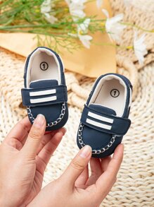 preppy Zapatos mocasines para Bebé con patrón de rayas con diseño de puntada Zapatillas planas - Azul - Ver 1