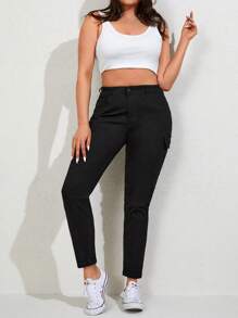 EURMUSE Plus Flap Pocket Side Cargo Jeans - Black - View 3