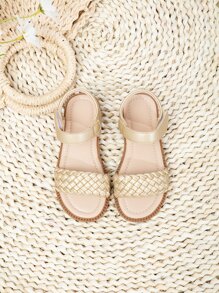 Vacation Gold Ankle Strap Sandals For Girls, Braided Detail Hook-and-loop Fastener Sandals - Gold - View 5