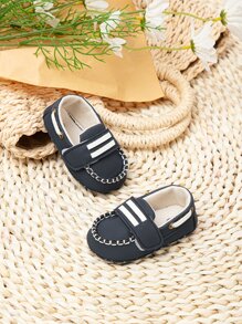 preppy Zapatos mocasines para Bebé con patrón de rayas con diseño de puntada Zapatillas planas - Azul - Ver 2