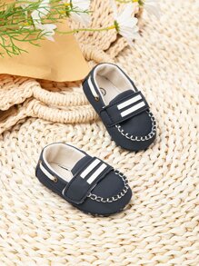 preppy Zapatos mocasines para Bebé con patrón de rayas con diseño de puntada Zapatillas planas - Azul - Ver 3