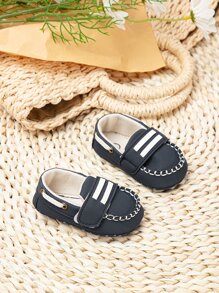preppy Zapatos mocasines para Bebé con patrón de rayas con diseño de puntada Zapatillas planas - Azul - Ver 5