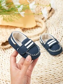 preppy Zapatos mocasines para Bebé con patrón de rayas con diseño de puntada Zapatillas planas - Azul - Ver 6