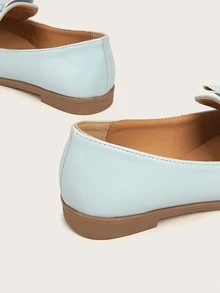 學院樂福鞋適用於女孩蝴蝶結裝飾針腳細節平底鞋