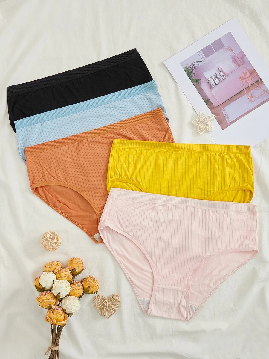 5 piezas Bragas unicolor tejido de canalé - Multicolor - Ver 1