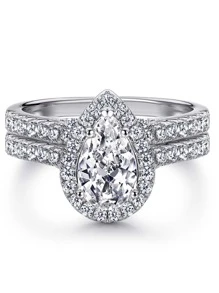 2入組方晶鋯石裝飾戒指 - 白色 - 查看 1