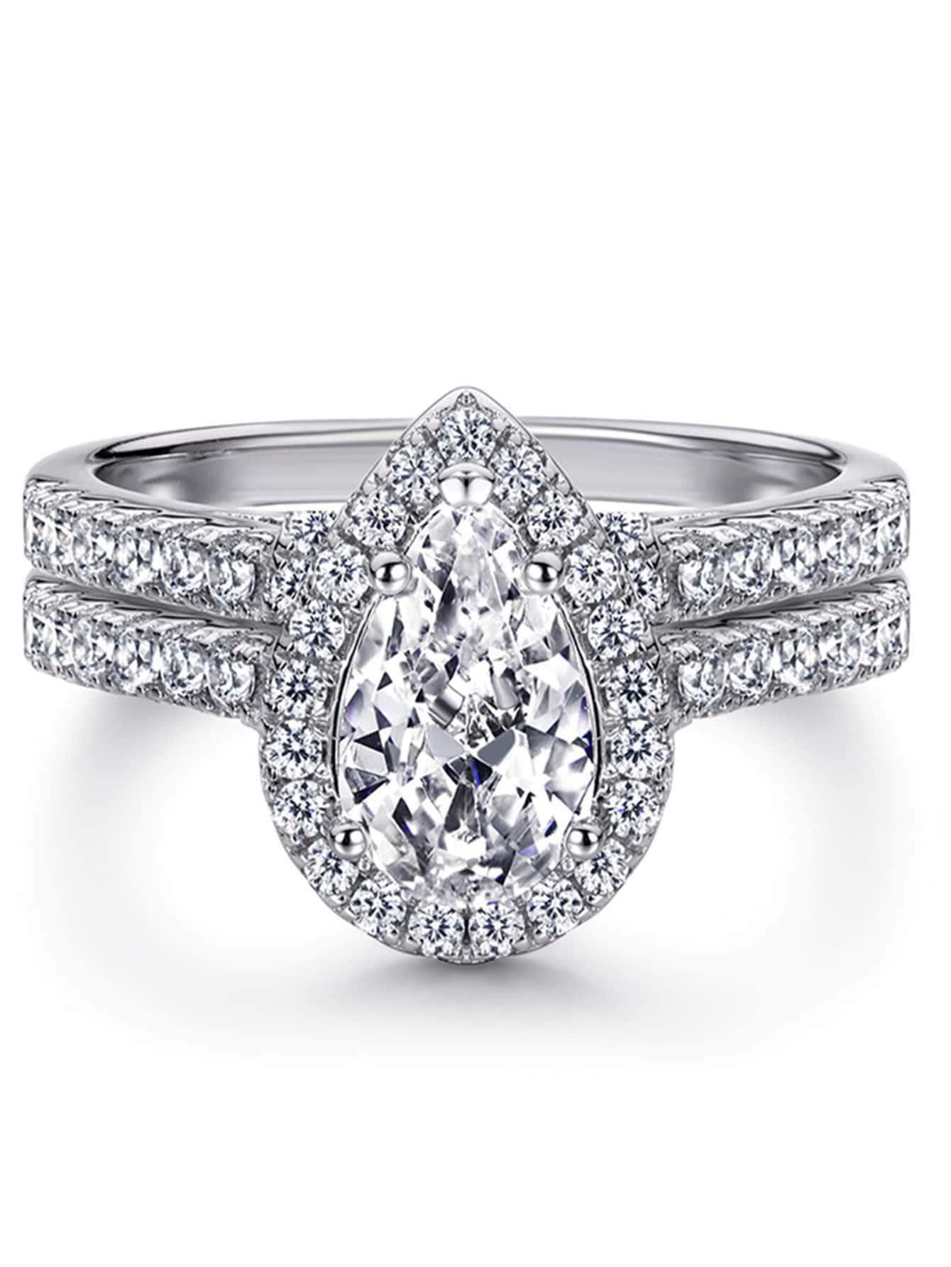 2入組方晶鋯石裝飾戒指 - 白色 - 查看 1