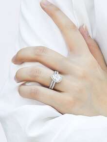 2入組方晶鋯石裝飾戒指 - 白色 - 查看 2