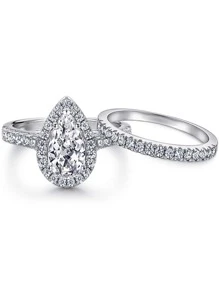 2入組方晶鋯石裝飾戒指 - 白色 - 查看 3