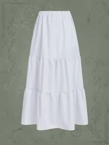 ROMWE Fairycore Váy nữ Viên lá sen màu trơn Giải trí - trắng - Xem 1