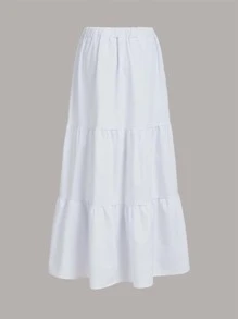 ROMWE Fairycore Váy nữ Viên lá sen màu trơn Giải trí - trắng - Xem 2