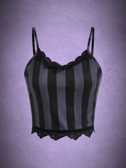 Striped Contrast Lace Cami Top