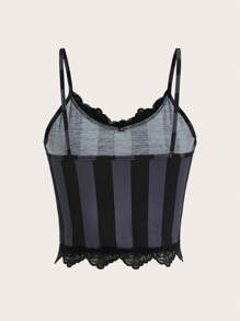 ROMWE Striped Contrast Lace Cami Top - Multicolor - View 2