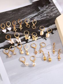 12 cặp/bộ rang trí Trái tim & Ngọc trai giả Hoa tai - Vàng - Xem 2