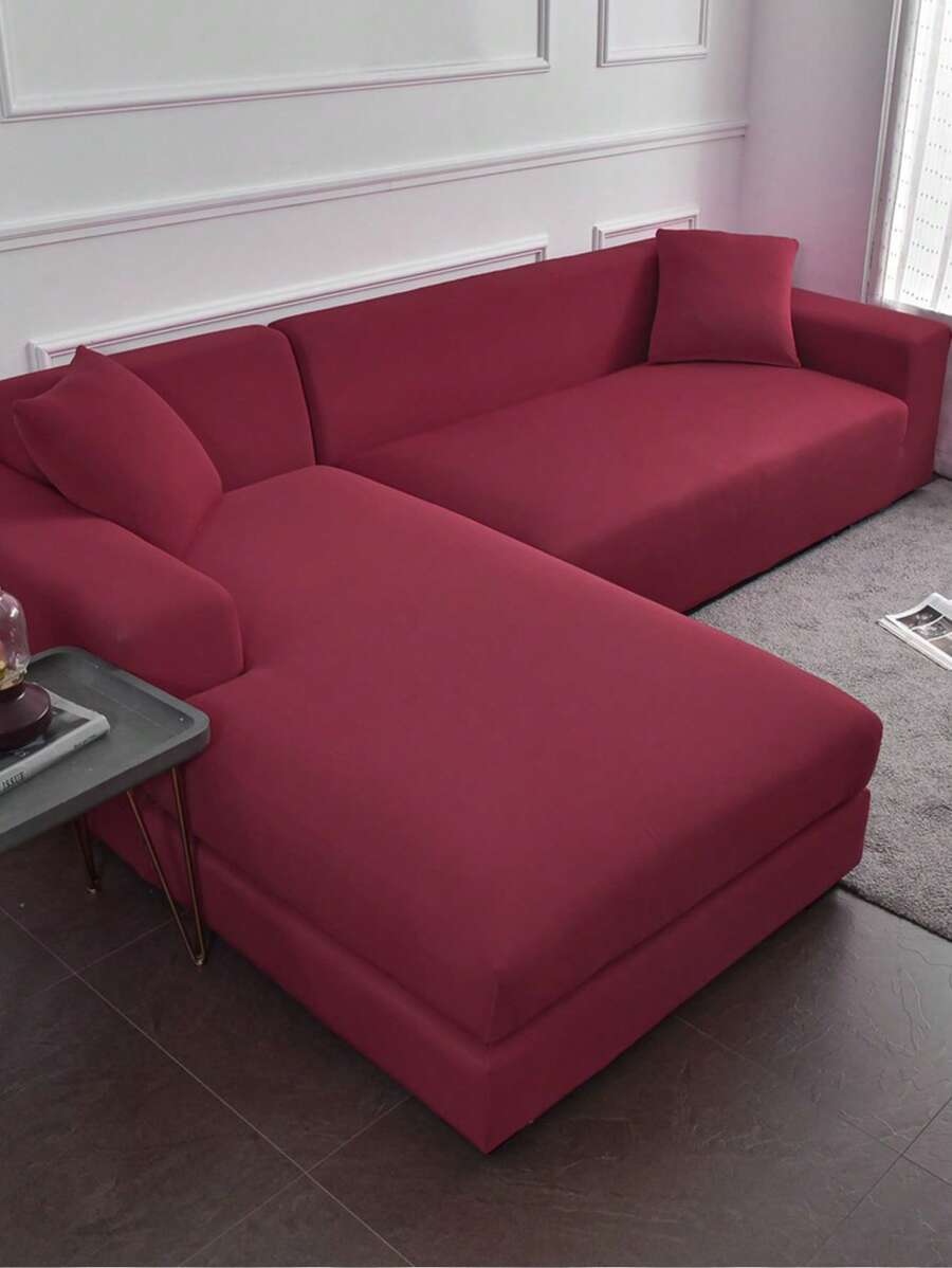 1入組素色沙發套現代沙發套彈力沙發套家用 - 酒紅色 - 查看 1